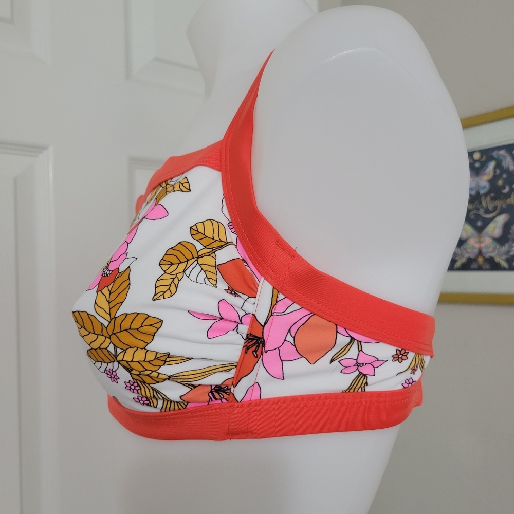 Xhilaration Boho Bikini Top Orange Vintage Flowers Cross Straps D/DD EUC - Picture 6 of 15